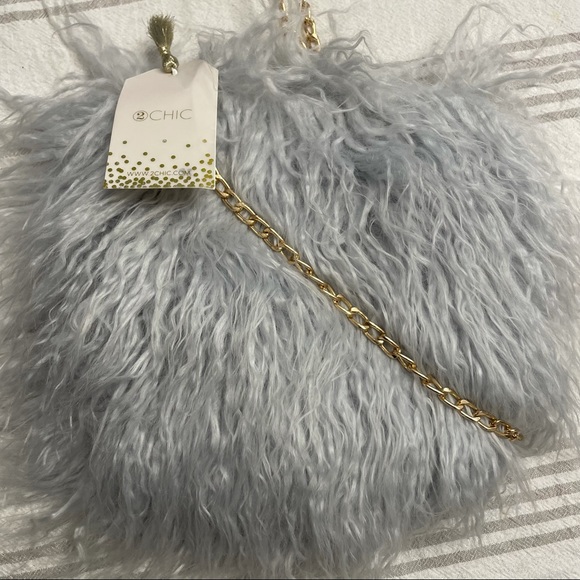 Zara Handbags - Winter Chic Silver Faux Fur Crossbody Gold Chain Purse NWT Disco 90s